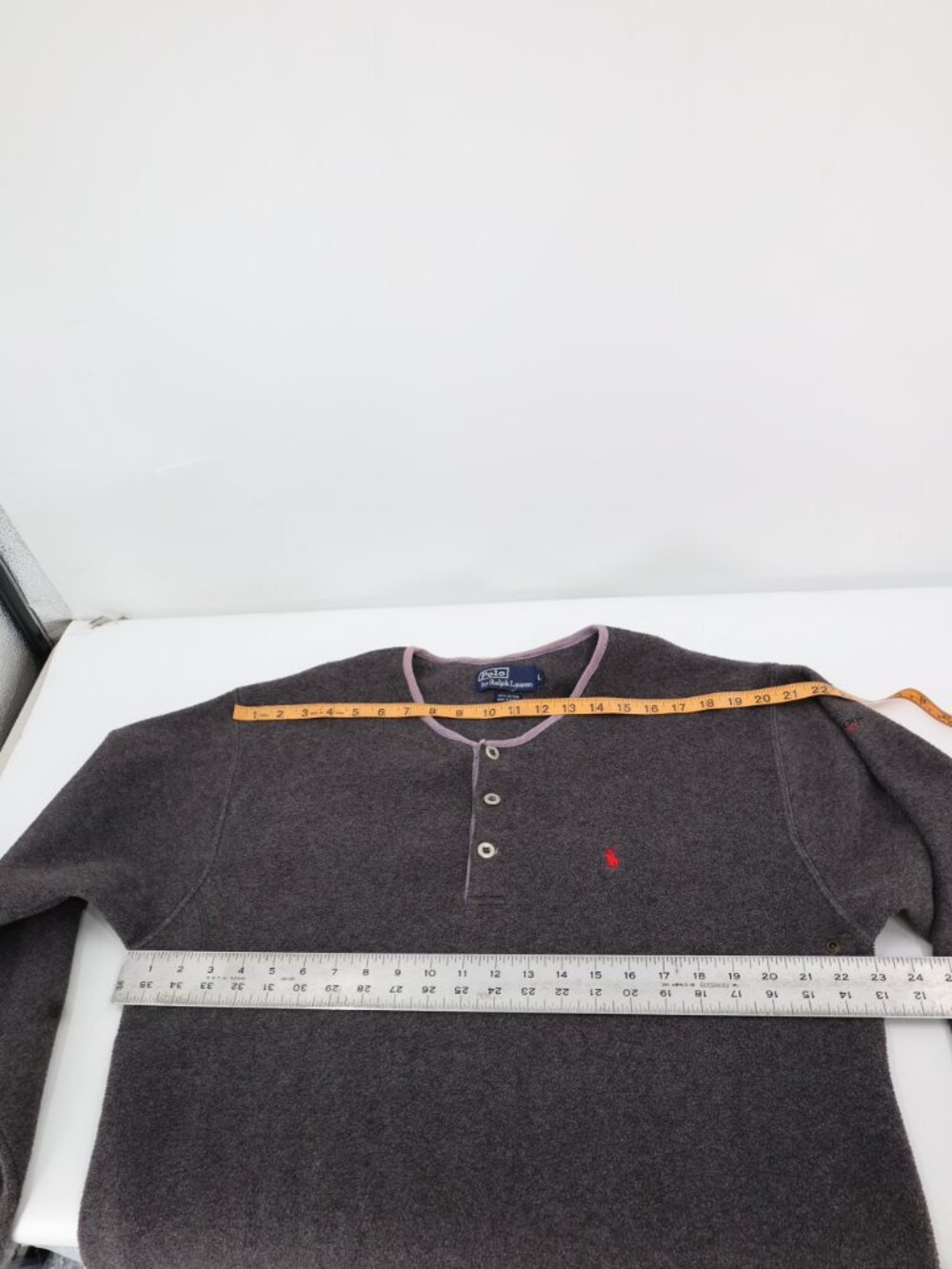 Vintage 90s Polo Ralph Lauren henley Men Large Polo sport Long Sleeve Gray shirt - Picture 11 of 11